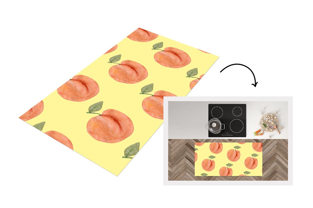 KitchenYeah Keukenloper - Loper keuken - Perziken - Aquarel - Geel - Keukenloper vinyl, foto 2