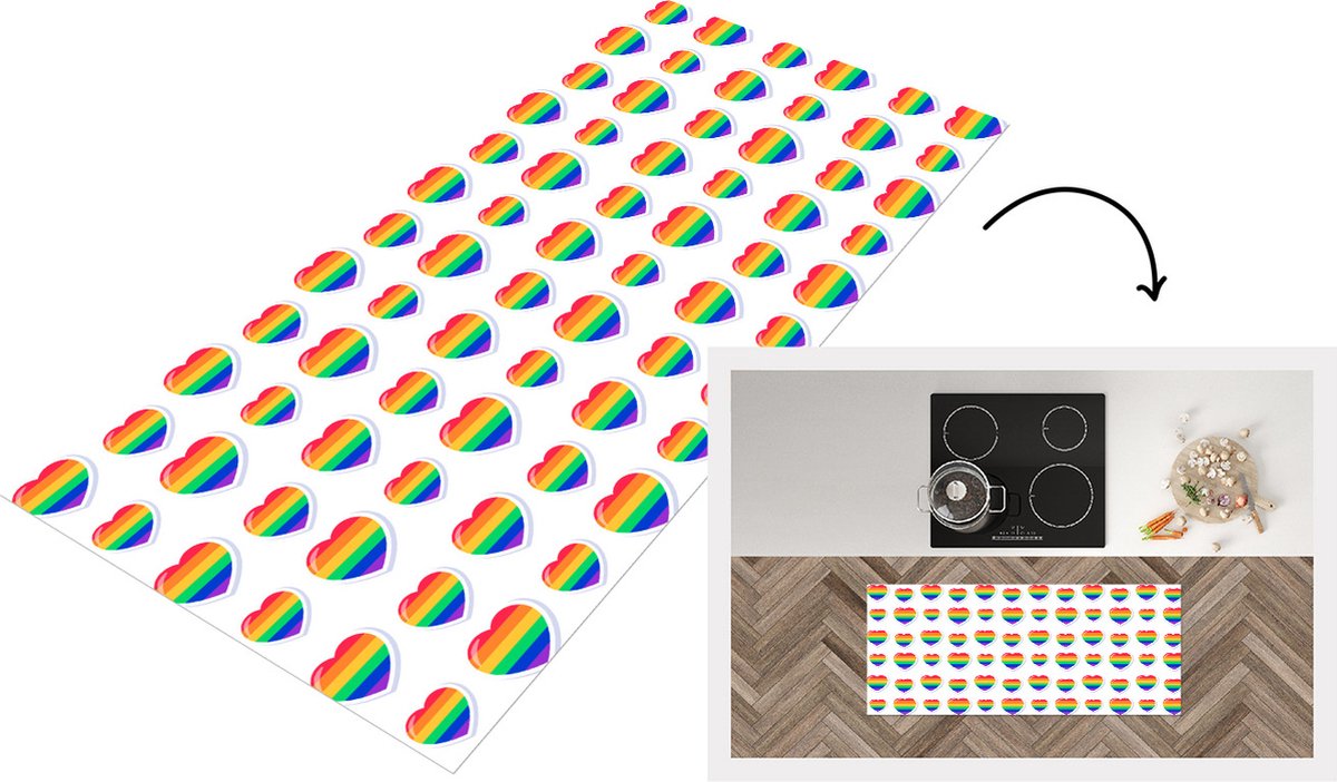 KitchenYeah Keukenloper - Loper keuken - Love - Pride - Sjabloon - 120x50 cm - Keukenloper vinyl Multicolor