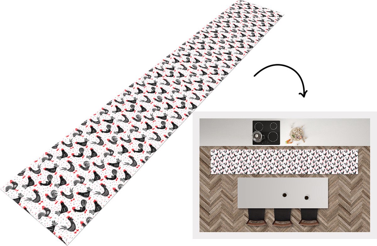 KitchenYeah Keukenloper - Loper keuken - Patroon - Kip - Vogel - 300x50 cm - Keukenloper vinyl Multicolor