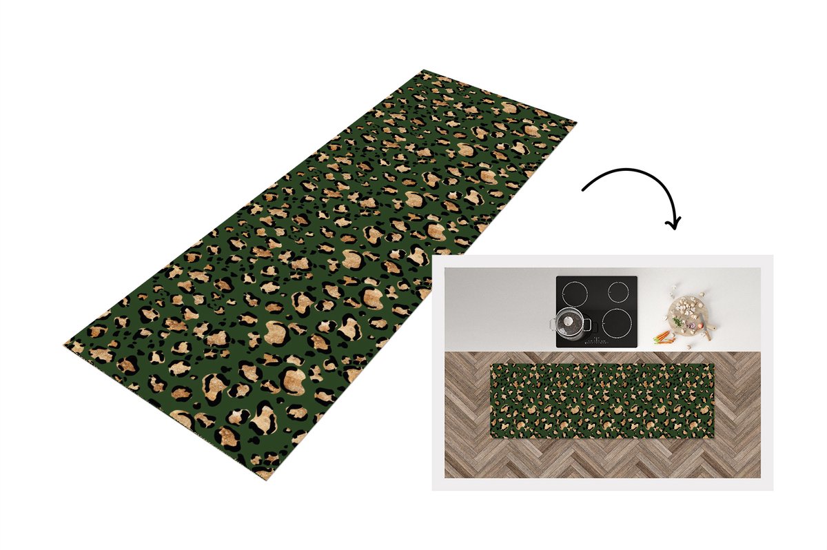 KitchenYeah Keukenloper - Loper keuken - Panter - Goud - Patronen - Luxe - 150x50 cm - Keukenloper vinyl Multicolor