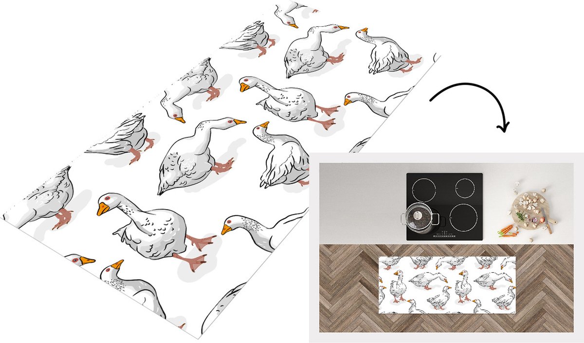 KitchenYeah Keukenloper - Loper keuken - Patroon - Vogel - Gans - 120x50 cm - Keukenloper vinyl Multicolor