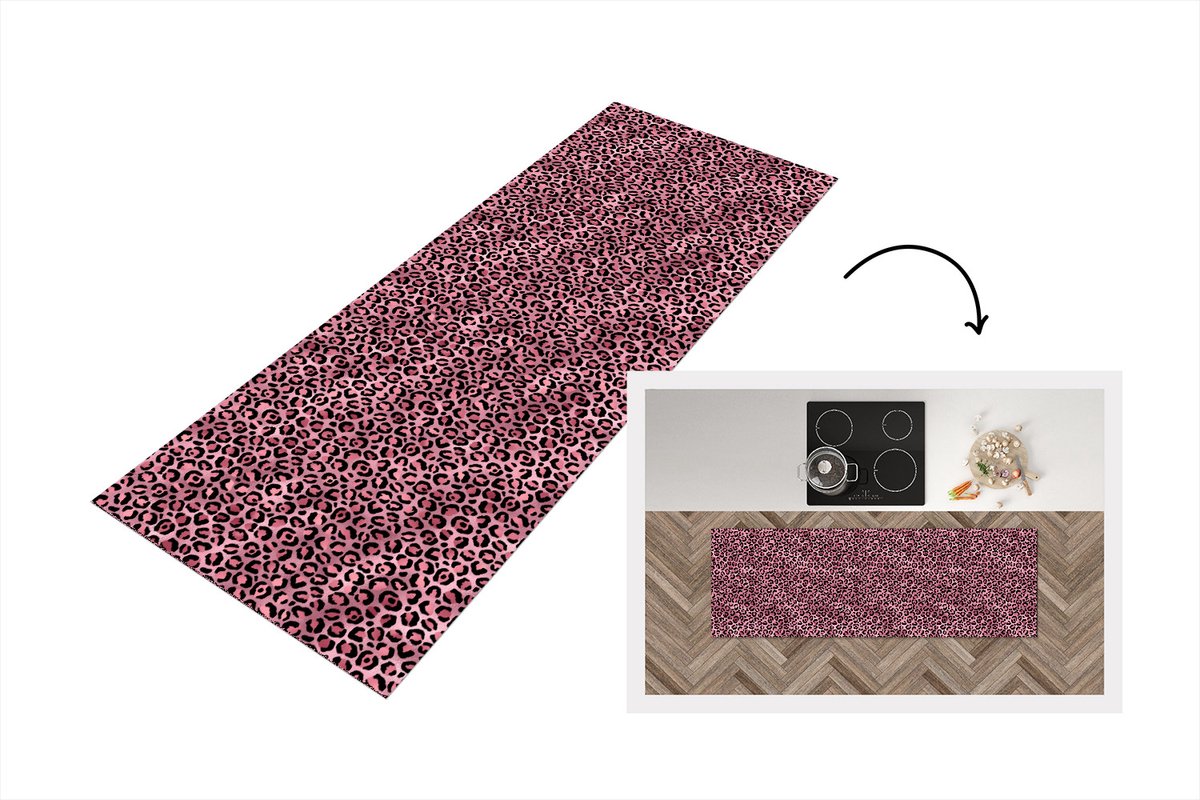 KitchenYeah Keukenloper - Loper keuken - Panter - Roze - Dierenprint - Patronen - 180x60 cm - Keukenloper vinyl Multicolor