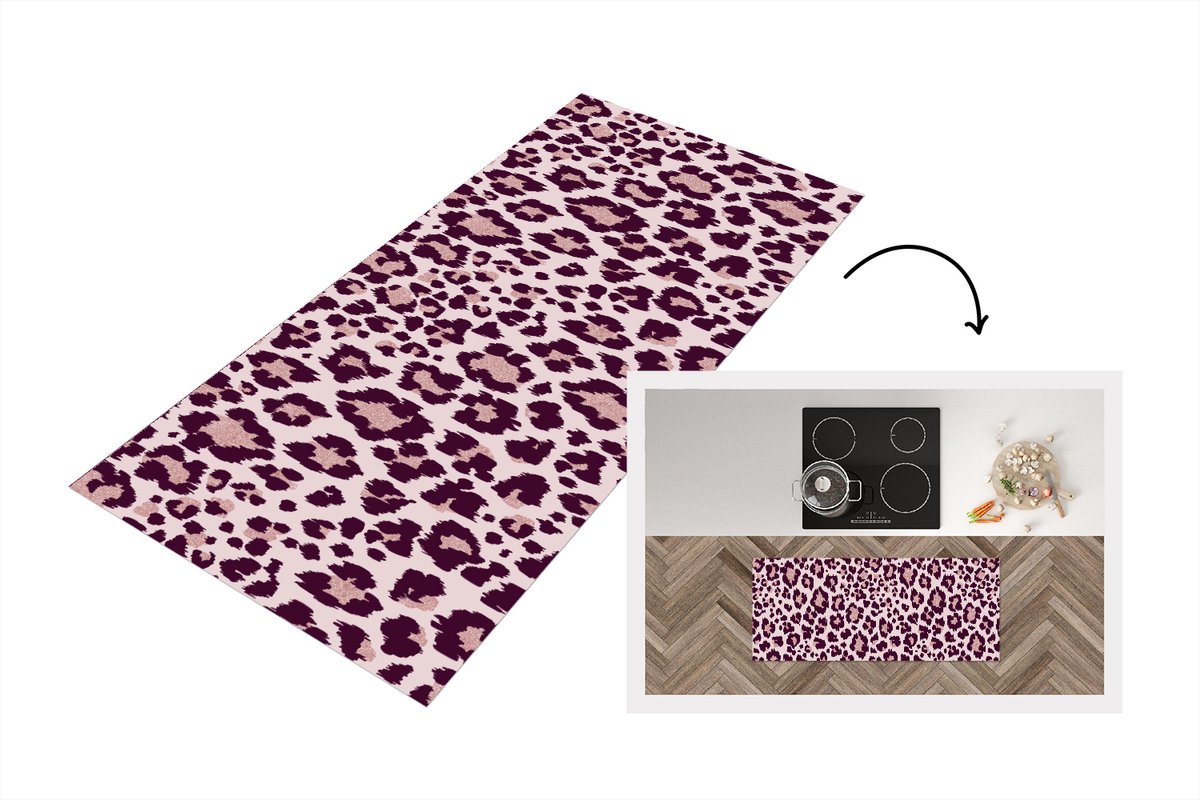KitchenYeah Keukenloper - Loper keuken - Patronen - Panter - Roze - Keukenloper vinyl Multicolor