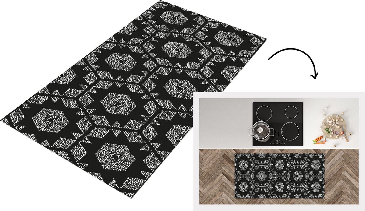 KitchenYeah Keukenloper - Loper keuken - Kerstster - Geometrie - Winter - Patronen - 120x60 cm - Keukenloper vinyl Multicolor