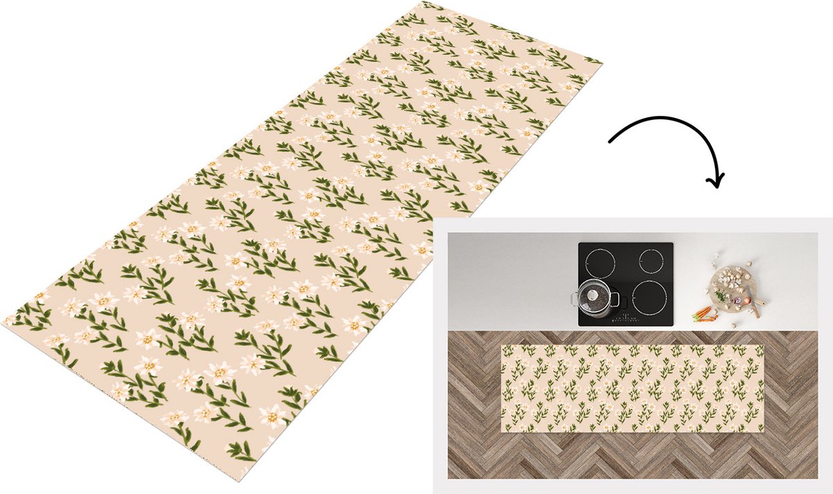 KitchenYeah Keukenloper - Loper keuken - Edelweiss - Bloemen - Patroon - Keukenloper vinyl multicolor, foto 7