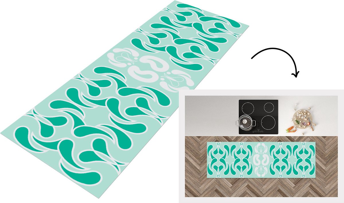 KitchenYeah Keukenloper - Loper keuken - Winter - Turquoise - Design - 180x60 cm - Keukenloper vinyl Multicolor