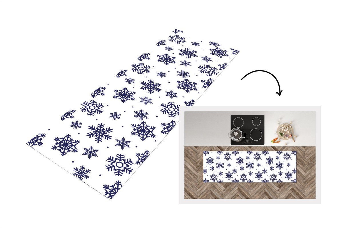 KitchenYeah Keukenloper - Loper keuken - Sneeuwvlok - Winter - Patroon - 150x50 cm - Keukenloper vinyl Multicolor