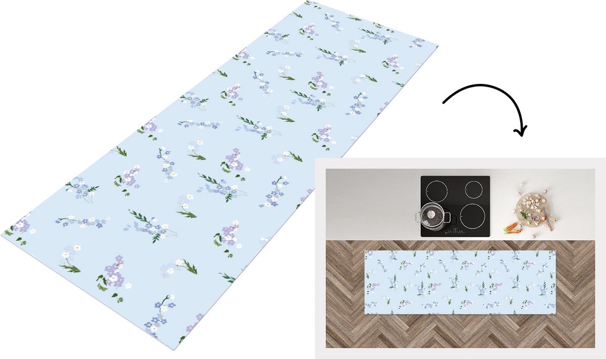KitchenYeah Keukenloper - Loper keuken - Patroon - Bloemen - Versiering - 150x50 cm - Keukenloper vinyl Multicolor