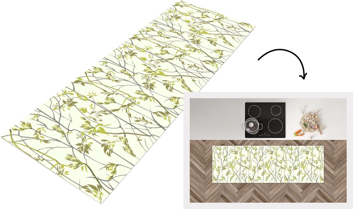 Keukenloper - Loper keuken - Patroon - Jungle - Planten - 150x50 cm - Keukenloper vinyl