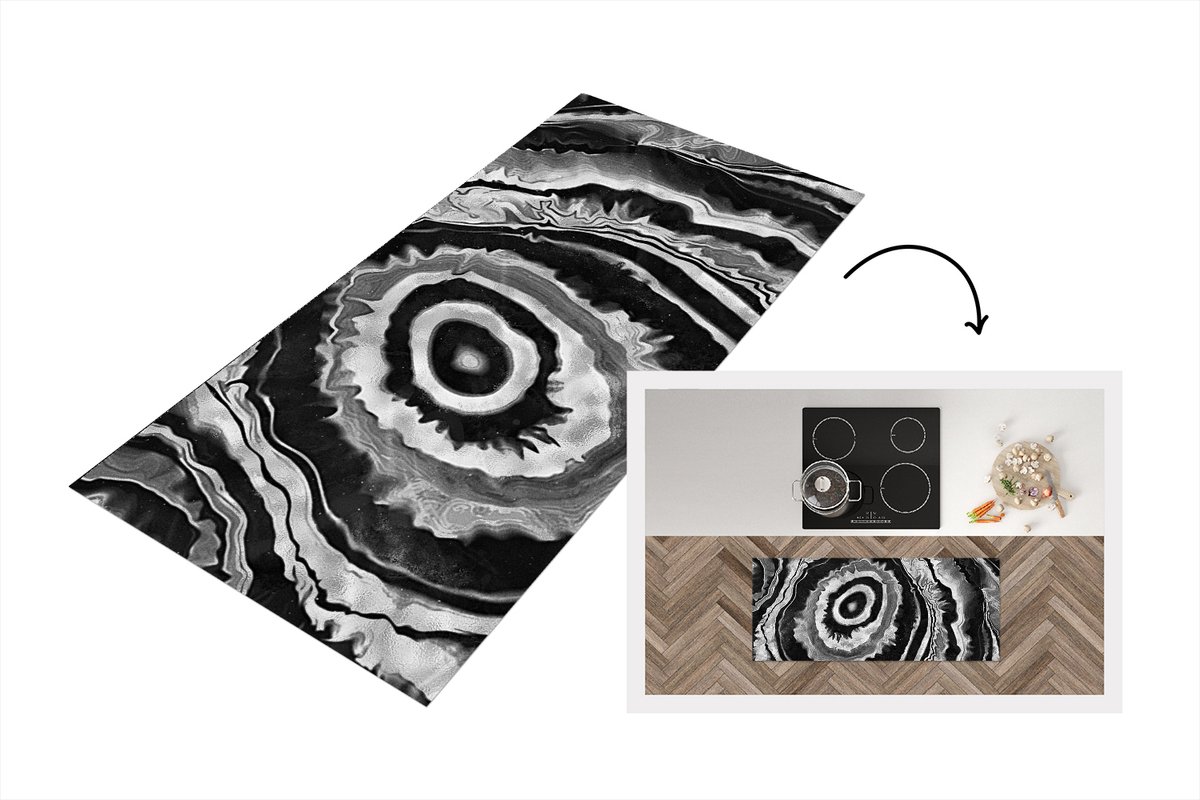 KitchenYeah Keukenloper - Loper keuken - Marmer - Grijs - Cirkel - 120x50 cm - Keukenloper vinyl Multicolor