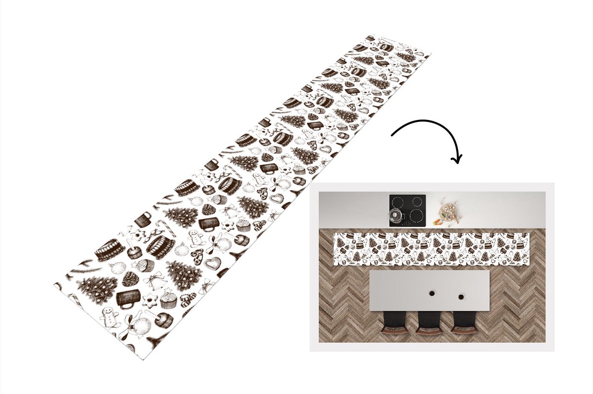 KitchenYeah Keukenloper - Loper keuken - Vintage - Kerst - Patronen - December - 300x50 cm - Keukenloper vinyl Multicolor
