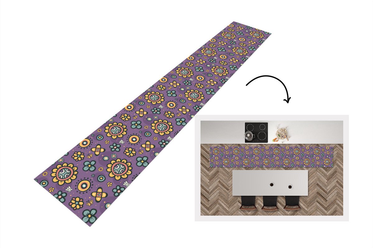 KitchenYeah Keukenloper - Loper keuken - Meisjes - Vlinder - Planten - Patronen - 300x50 cm - Keukenloper vinyl Multicolor