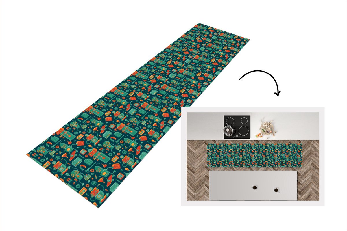 KitchenYeah Keukenloper - Loper keuken - Patroon - Robot - Skateboard - Keukenloper vinyl multicolor, foto 7