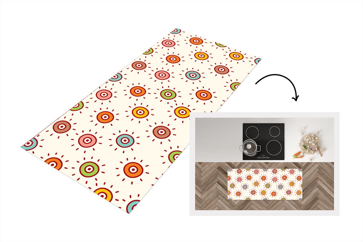 KitchenYeah Keukenloper - Loper keuken - Patronen - Zon - Stippen - 120x50 cm - Keukenloper vinyl Multicolor