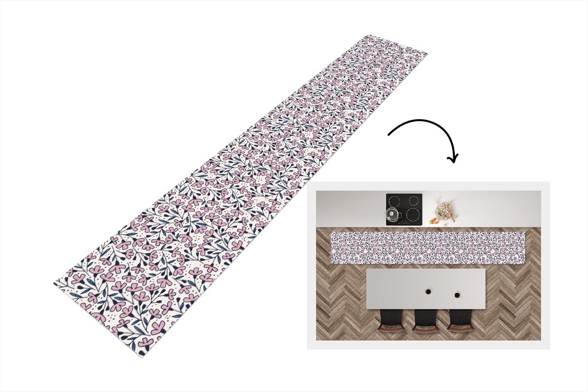 KitchenYeah Keukenloper - Loper keuken - Meiden - Bloemen - Roze - Patronen - 300x50 cm - Keukenloper vinyl Multicolor