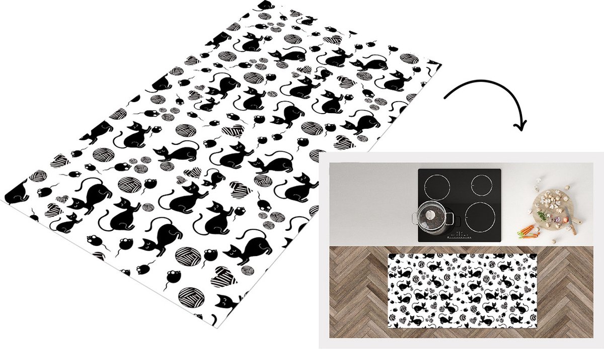 KitchenYeah Keukenloper - Loper keuken - Meisje - Kat - Muis - Patronen - 120x60 cm - Keukenloper vinyl Multicolor