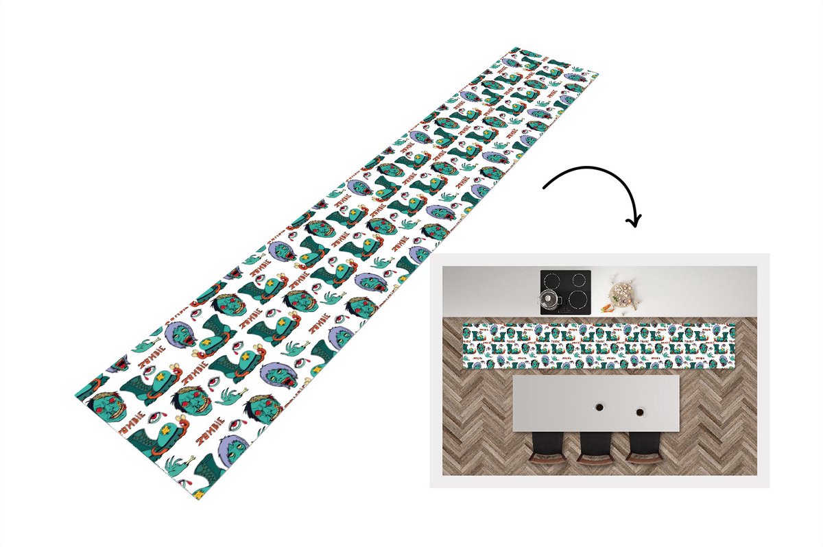 KitchenYeah Keukenloper - Loper keuken - Tiener - Zombie - Schoenen - Patronen - 300x50 cm - Keukenloper vinyl Multicolor