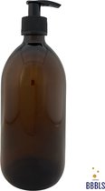 Zeepdispenser | Zeeppompje | Blanco | amber glas | 500ml | Zonder sticker | Plastic pompje | Glas