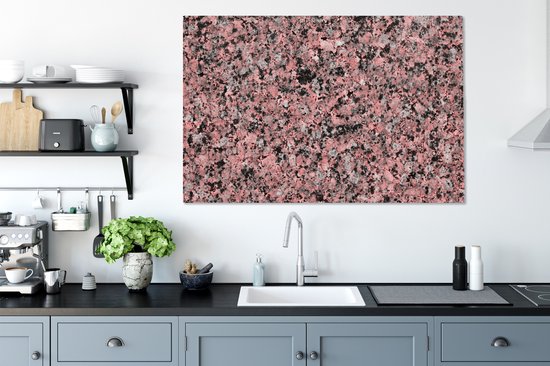 Toile Peinture Rose - Zwart - Cristal - Granit - 140x90 cm - Décoration murale