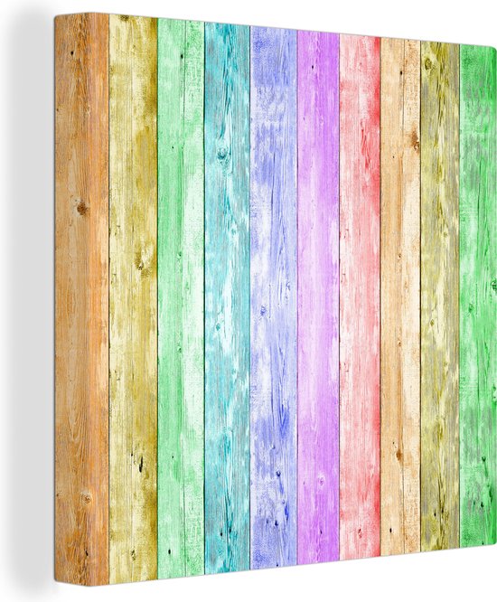 Canvas Schilderij Regenboog - Plank - Verf - 90x90 cm - Wanddecoratie