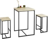 Mara Bartafel 3 Delig - Bartafel Set - 2 Barkrukken - Beige - 60 x 60 x 89 cm