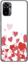 Geschikt voor Xiaomi Redmi Note 10 hoesje - Een illustratie van een regen van hartjes - Siliconen Telefoonhoesje
