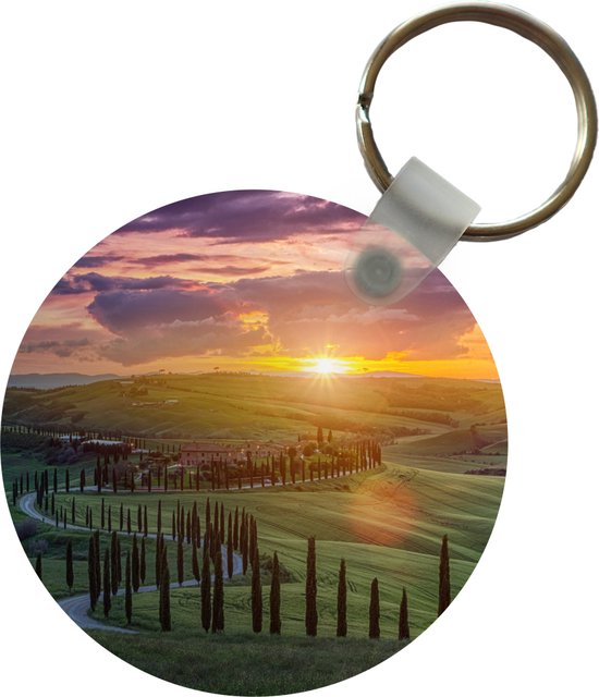 Sleutelhanger - Italië - Zonsondergang - Toscane - Plastic - Rond - Uitdeelcadeautjes