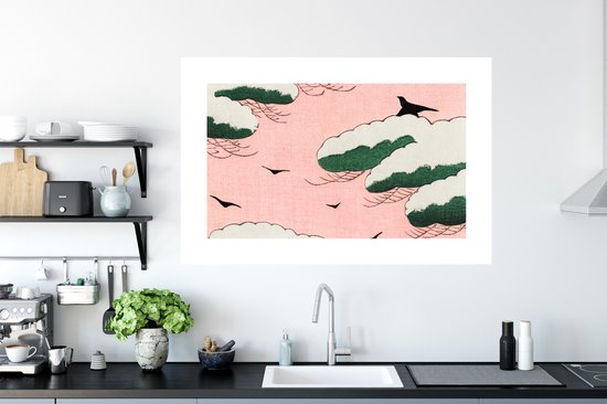 Stickers muraux - Feuille autocollante - Nuages ​​- Vogel - Rétro - Japonais - Scandinave - 120x80 cm - Film adhésif - Stickers muraux chambre d'enfant - Papier peint autocollant - Papier peint autocollant - Feuille autocollante