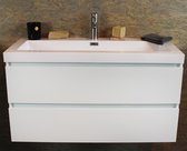 Badmeubel Bestur 100 cm Glans Wit met Wastafel Dagur 100 cm met 1 kraangat