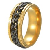 Anxiety Ring - (Ketting) - Stress Ring - Fidget Ring - Anxiety Ring For Finger - Draaibare Ring - Spinning Ring - Goud-Zwart - (19.75mm / maat 62)
