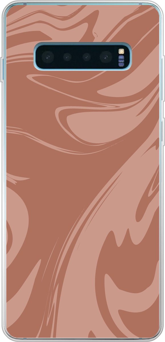 Telefoonhoesje Geschikt voor Samsung Galaxy S10 Plus hoesje - Marmer print - Bruin - Chocola - Siliconen Telefoonhoesje Telefoonhoesje