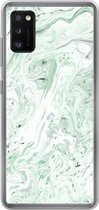 Geschikt voor Samsung Galaxy A41 hoesje - Marmer print - Groen - Wit - Siliconen Telefoonhoesje