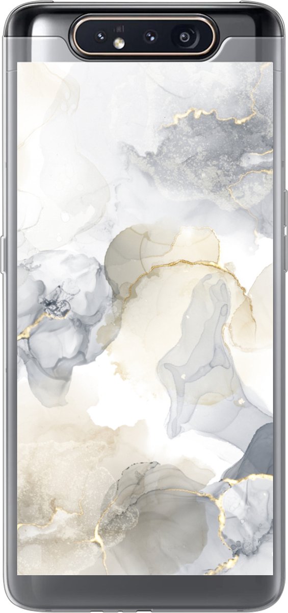 Telefoonhoesje Geschikt voor Samsung Galaxy A80 hoesje - Marmer print - Gouden - Zwart - Siliconen Telefoonhoesje Telefoonhoesje