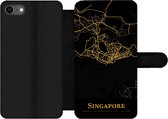 Bookcase Geschikt voor iPhone 7 telefoonhoesje - Singapore - Kaart - Goud - Met vakjes - Wallet case met magneetsluiting