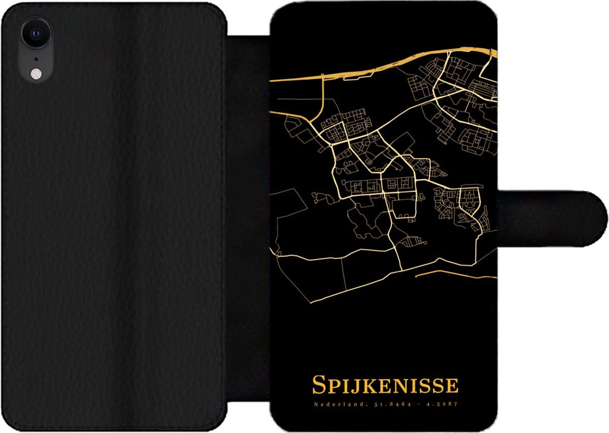 Bookcase Geschikt voor iPhone XR telefoonhoesje - Spijkenisse - Kaart - Goud - Met vakjes - Wallet case met magneetsluiting