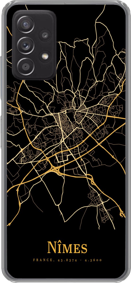 Telefoonhoesje Geschikt voor Samsung galaxy a73 hoesje - Nîmes - Kaart - Goud - Siliconen Telefoonhoesje Telefoonhoesje