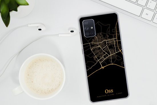 Telefoonhoesje Geschikt voor Samsung Galaxy A71 hoesje - Oss - Kaart - Black and gold - Siliconen Telefoonhoesje Telefoonhoesje