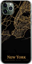 Geschikt voor iPhone 11 Pro Max hoesje - New York - Kaart - Goud - Siliconen Telefoonhoesje