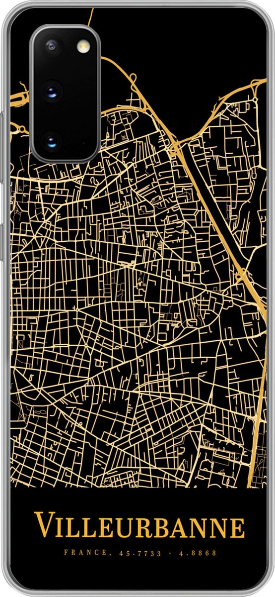 Telefoonhoesje Geschikt voor Samsung Galaxy S20 hoesje - Villeurbanne - Kaart - Goud - Siliconen Telefoonhoesje Telefoonhoesje