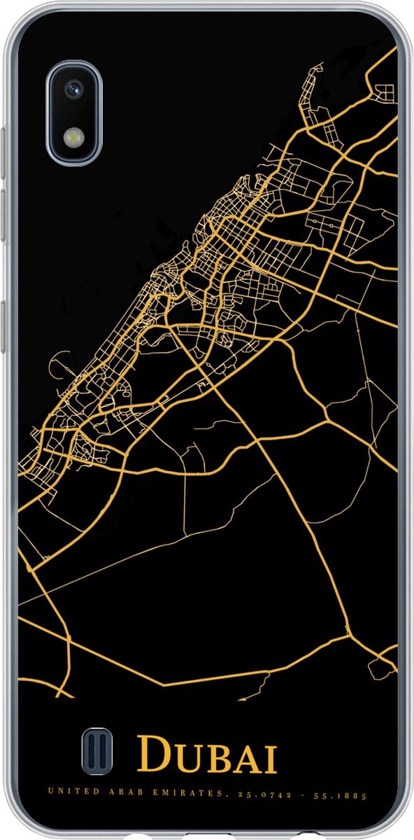 Telefoonhoesje Geschikt voor Samsung Galaxy A10 hoesje - Dubai - Kaart - Goud - Siliconen Telefoonhoesje Telefoonhoesje