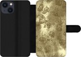 Bookcase iPhone 13 telefoonhoesje - Goud - Glitter - Structuur - Met vakjes - Wallet case met magneetsluiting