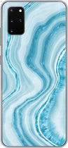 Geschikt voor Samsung Galaxy S20 Plus hoesje - Marmer print - Blauw - Lijn - Siliconen Telefoonhoesje