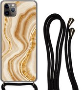 Coque avec cordon iPhone 11 Pro - Imprimé marbré - Beige - Motifs - Siliconen - Bandoulière - Coque arrière avec cordon - Coque pour téléphone avec cordon - Coque avec corde