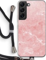 Case Company® - Samsung Galaxy S22 hoesje met Koord - Roze marmer - Telefoonhoesje met Zwart Koord - Bescherming aan alle Kanten en Over de Schermrand