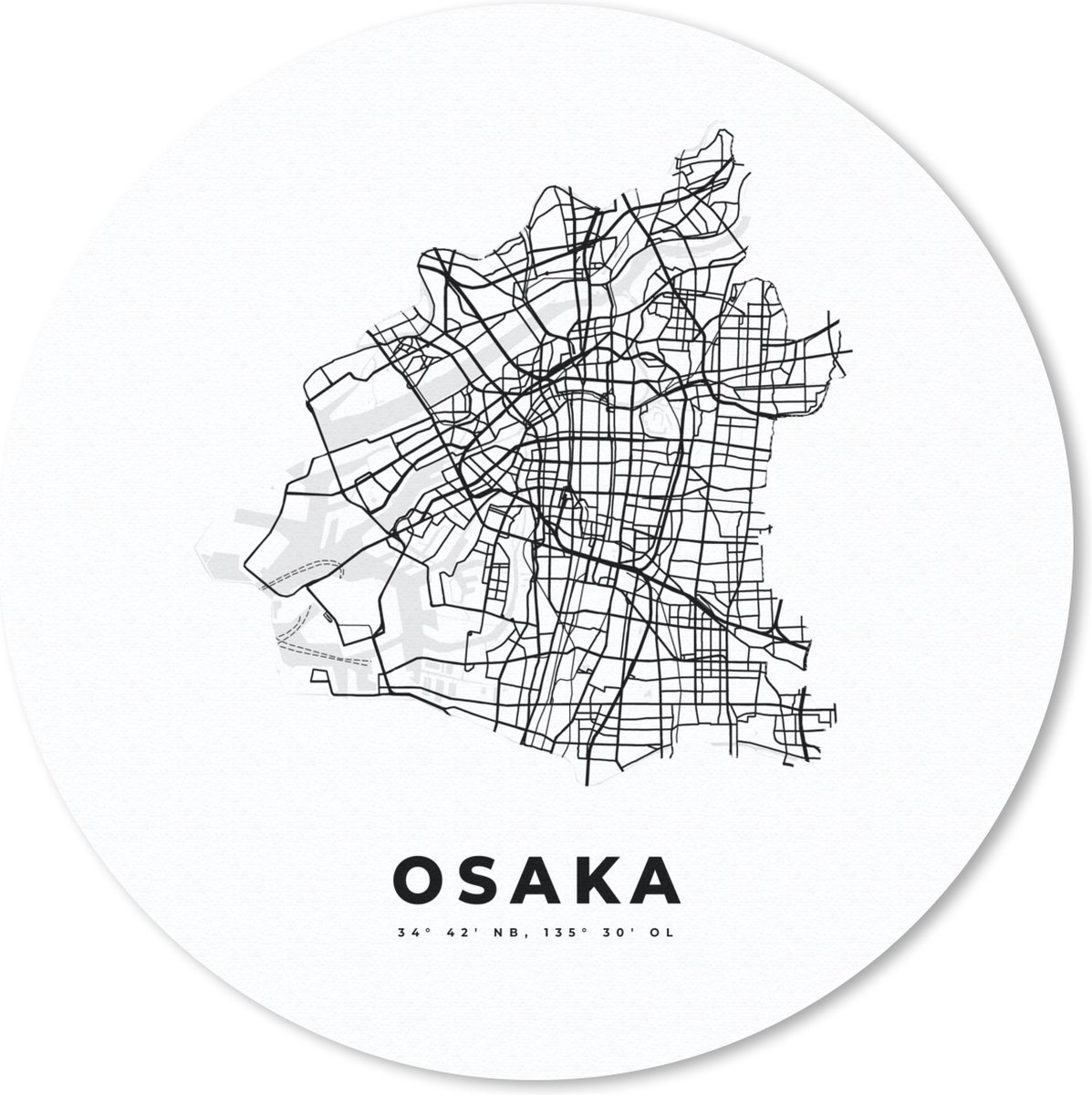 Muismat rond 20x20 cm - Mousepad Osaka - Kaart - Japan - Ronde muismatten