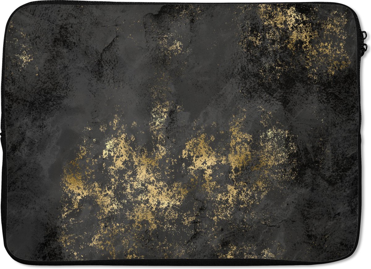 Laptophoes 13 inch - Goud - Grijs - Zwart - Vintage - Laptop sleeve - Binnenmaat 32x22,5 cm - Zwarte achterkant