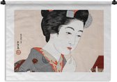 Wandkleed - Wanddoek - Vintage - Japans - Vrouw - Make up - 90x67.5 cm - Wandtapijt