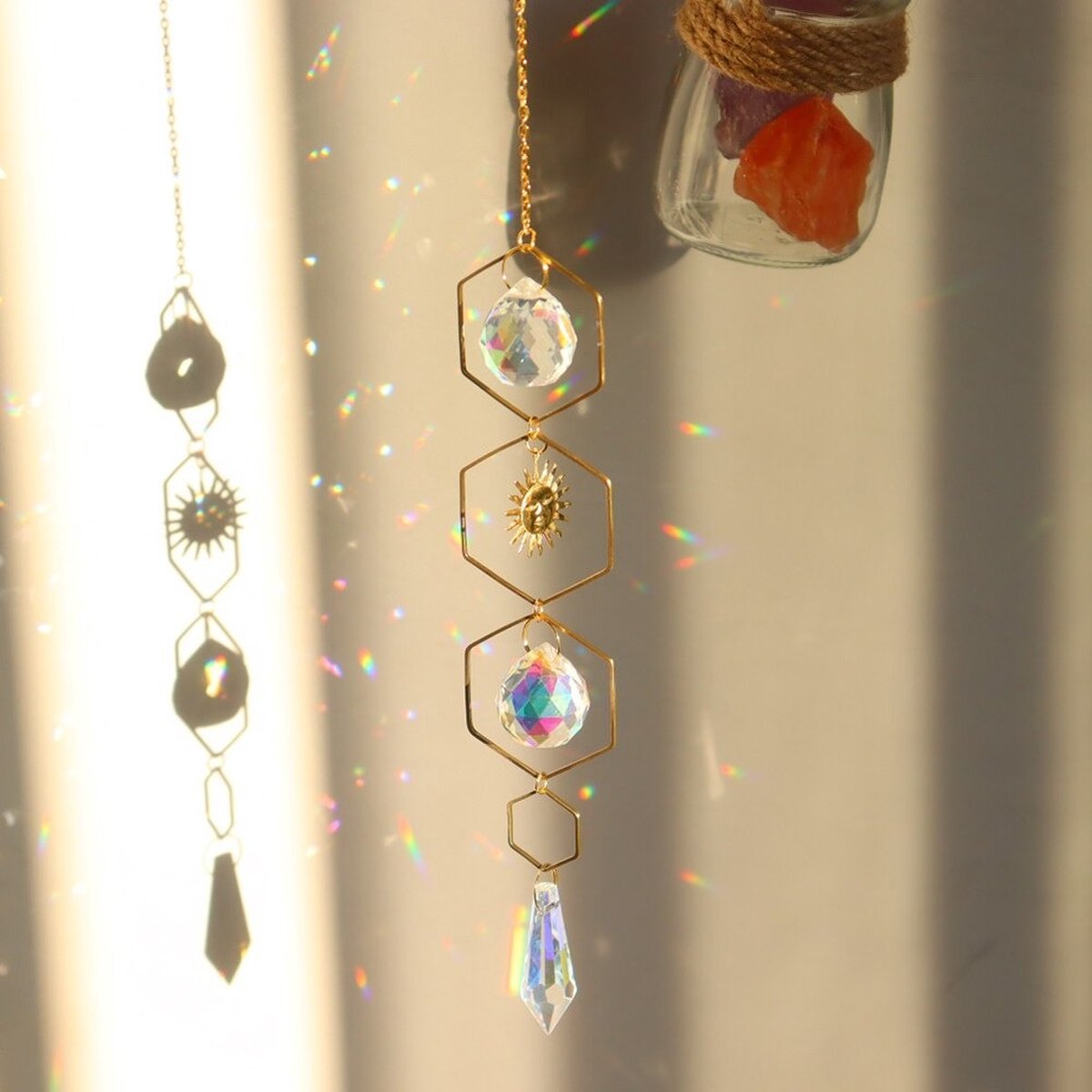 Kristallen zonnevanger - Raamdecoratie lichtprisma - Brandende Zon handgemaakte kristallen zonnevanger