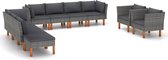 10-delige Loungeset poly rattan en eucalyptushout grijs