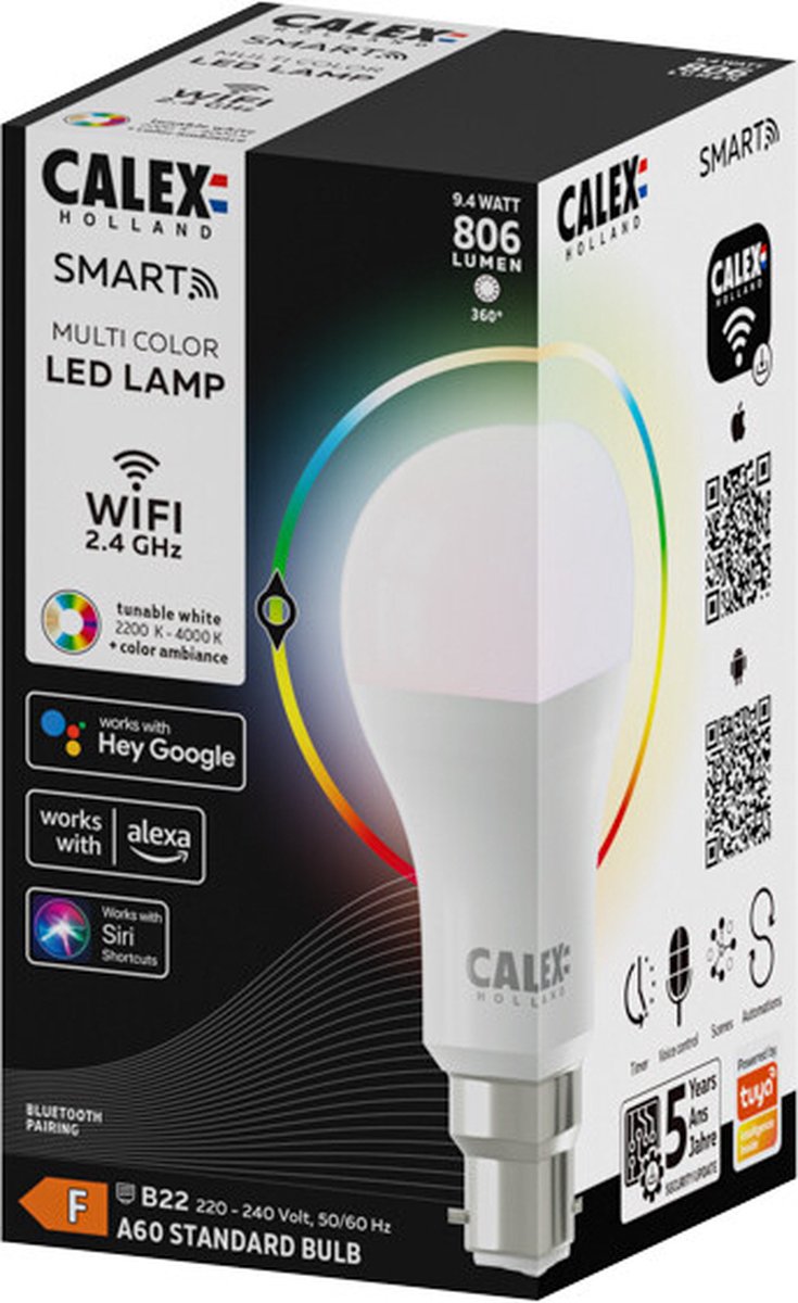 2x Calex Smart Ampoule LED - Dimmable - E27 - 9.4W - RGB + CCT